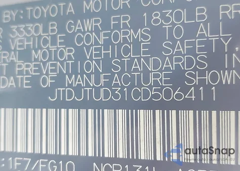 2012 Toyota Yaris L z USA, uszkodzony, nr VIN JTDJTUD31CD506411